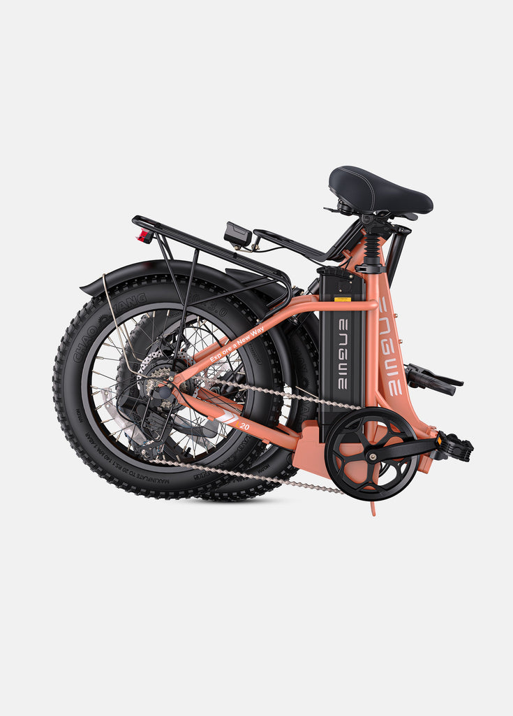 a folded rose pink engwe l20 2.0 e-bike