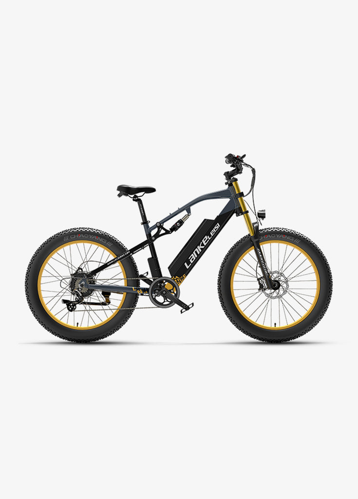 The electric bicycle with yellow-colored inner tires.