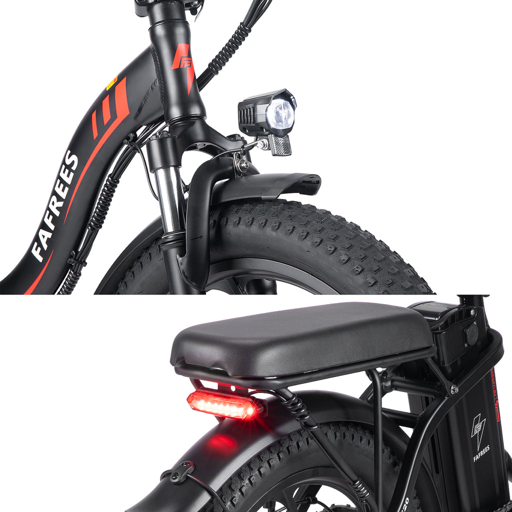 the headlight and taillight of the fafrees f20 collapsible e bike