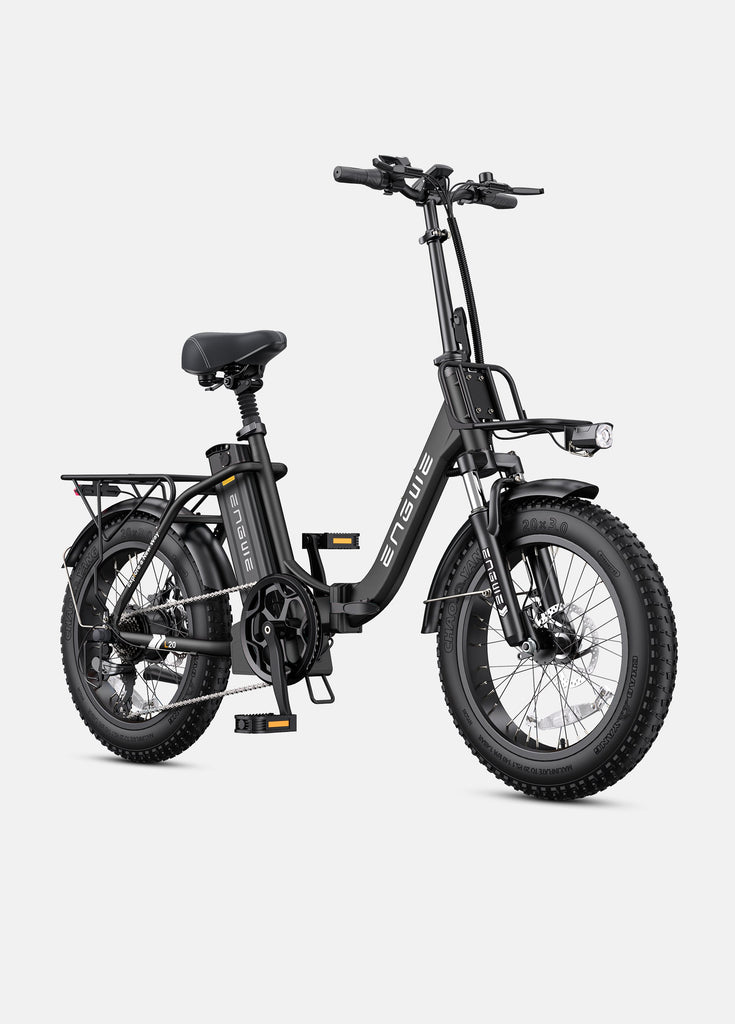 side view of onyx black engwe l20 2.0 fat tire electric bike