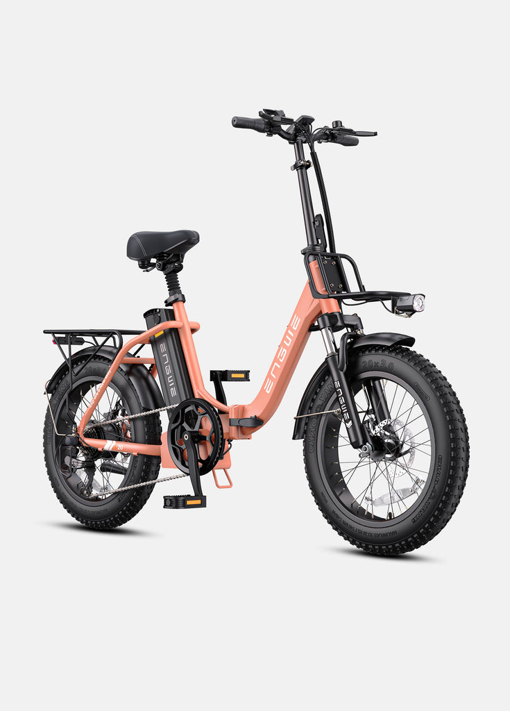 side view of rose pink engwe l20 2.0 folding electric bike