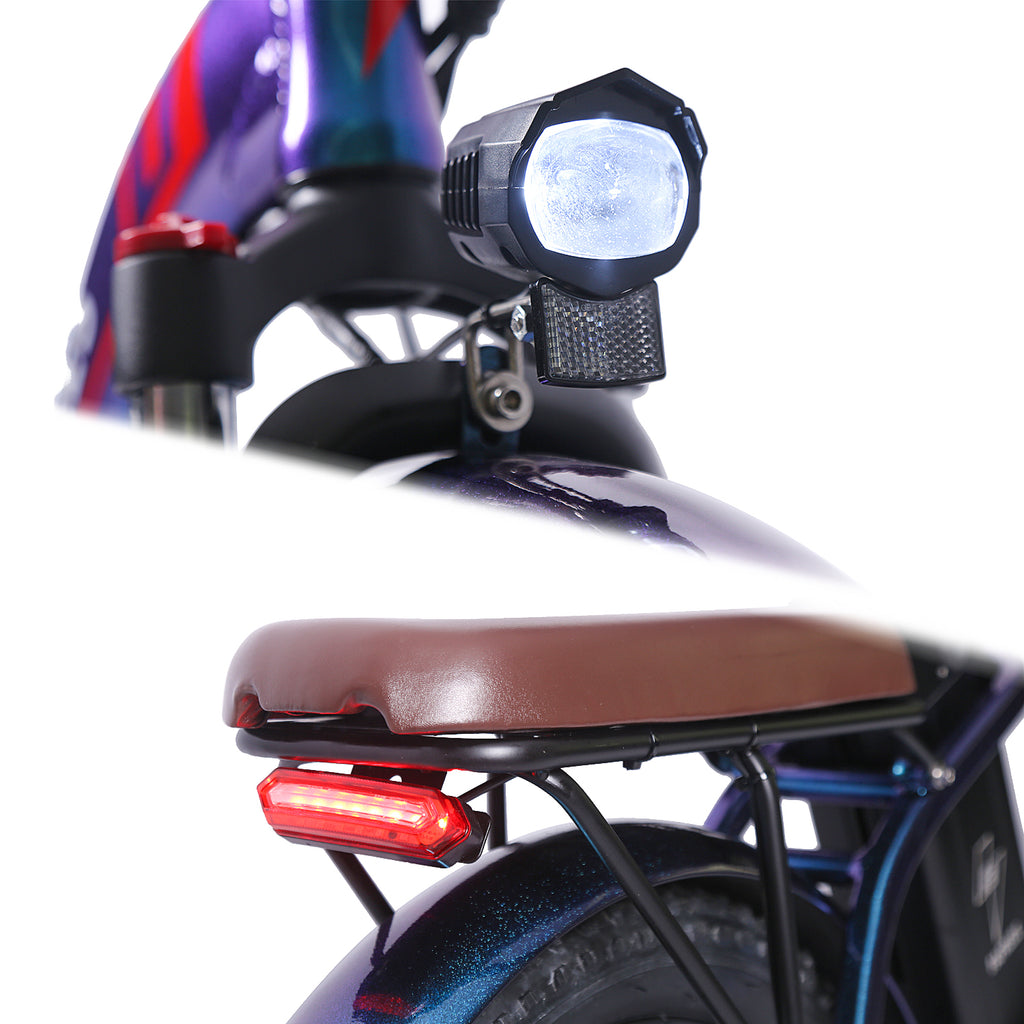 led headlight and rear brake light on fafrees f20 pro  electric commuter bike