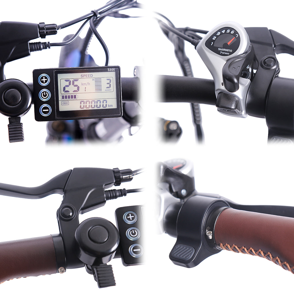 the speed display ,the shimano shifter, the headler 