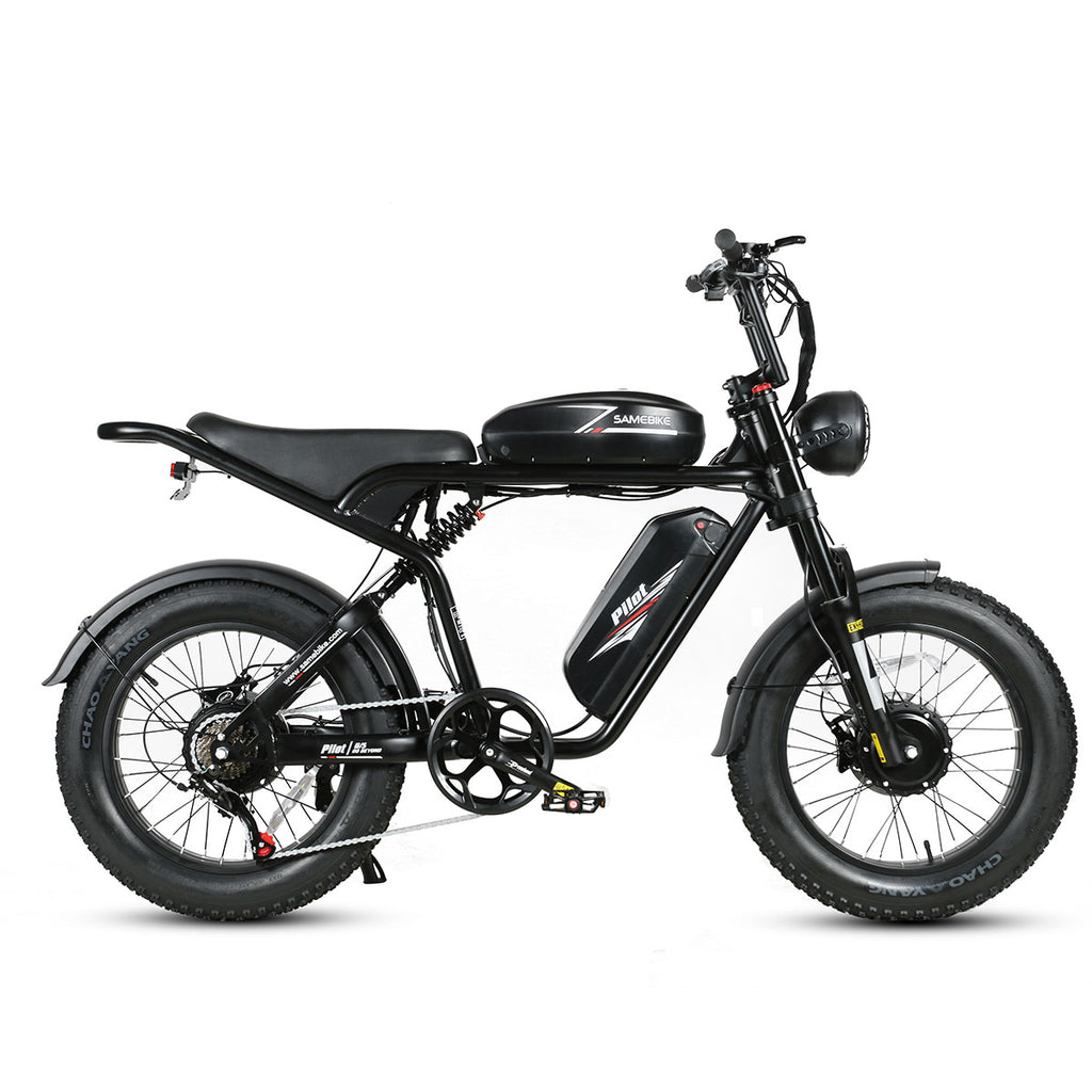 a black samebike m20-iii electric bike that looks like a motorcycle
